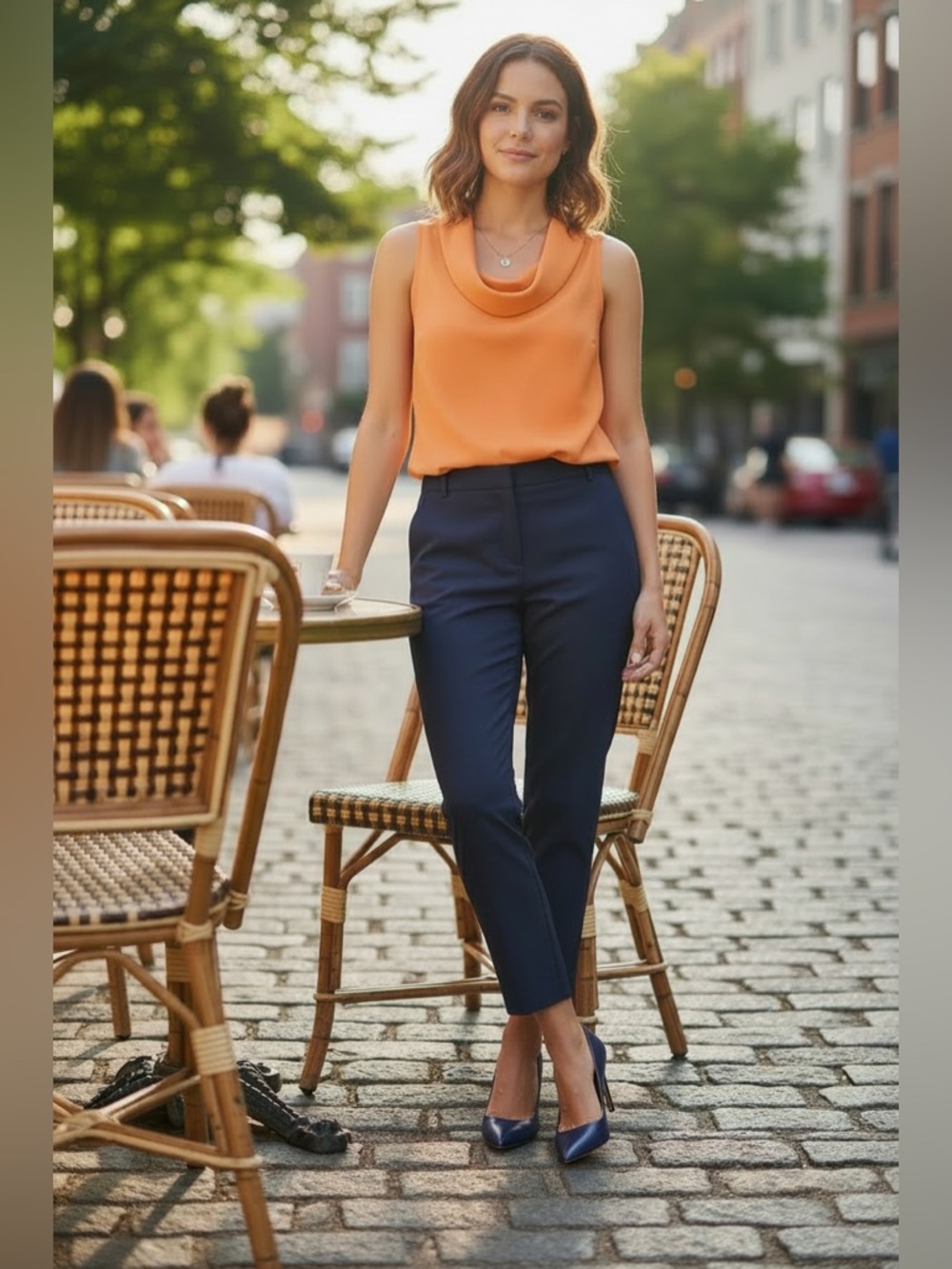 Vince Camuto Orange Sleeveless Cowl Neck Top SIZE Petite Med